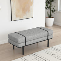 Bench, Black Metal Base, Gray Boucle and Yarn, Faux Leather, 46 Inch -BM334465