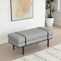 Bench, Black Metal Base, Gray Boucle and Yarn, Faux Leather, 46 Inch -BM334465