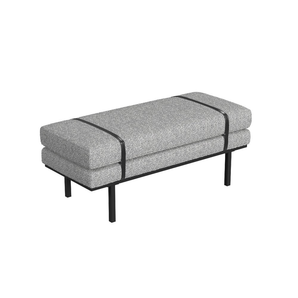 Bench, Black Metal Base, Gray Boucle and Yarn, Faux Leather, 46 Inch -BM334465