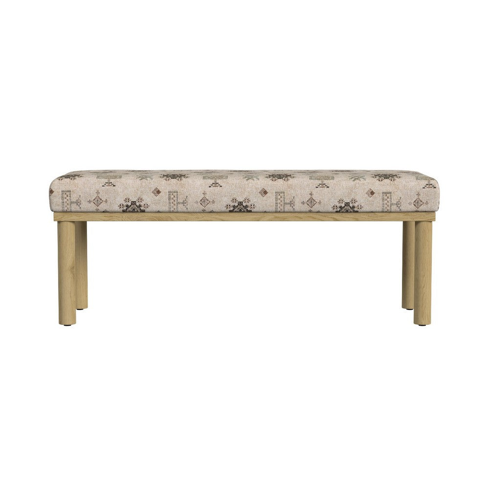 Fin Bench, Cream Global Polyester Patterns, Natural Wood, 48 Inch -BM334466