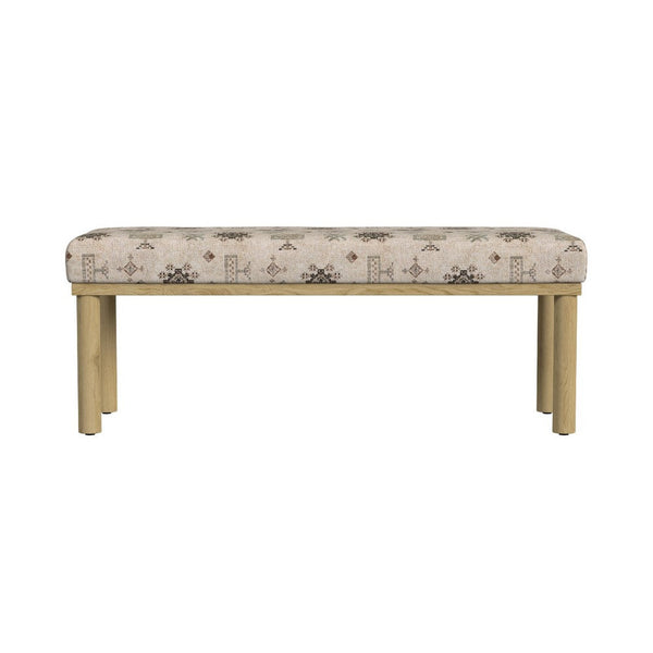 Fin Bench, Cream Global Polyester Patterns, Natural Wood, 48 Inch -BM334466