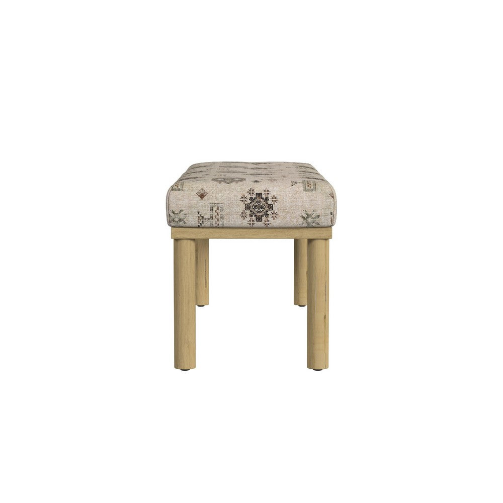 Fin Bench, Cream Global Polyester Patterns, Natural Wood, 48 Inch -BM334466