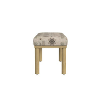 Fin Bench, Cream Global Polyester Patterns, Natural Wood, 48 Inch -BM334466