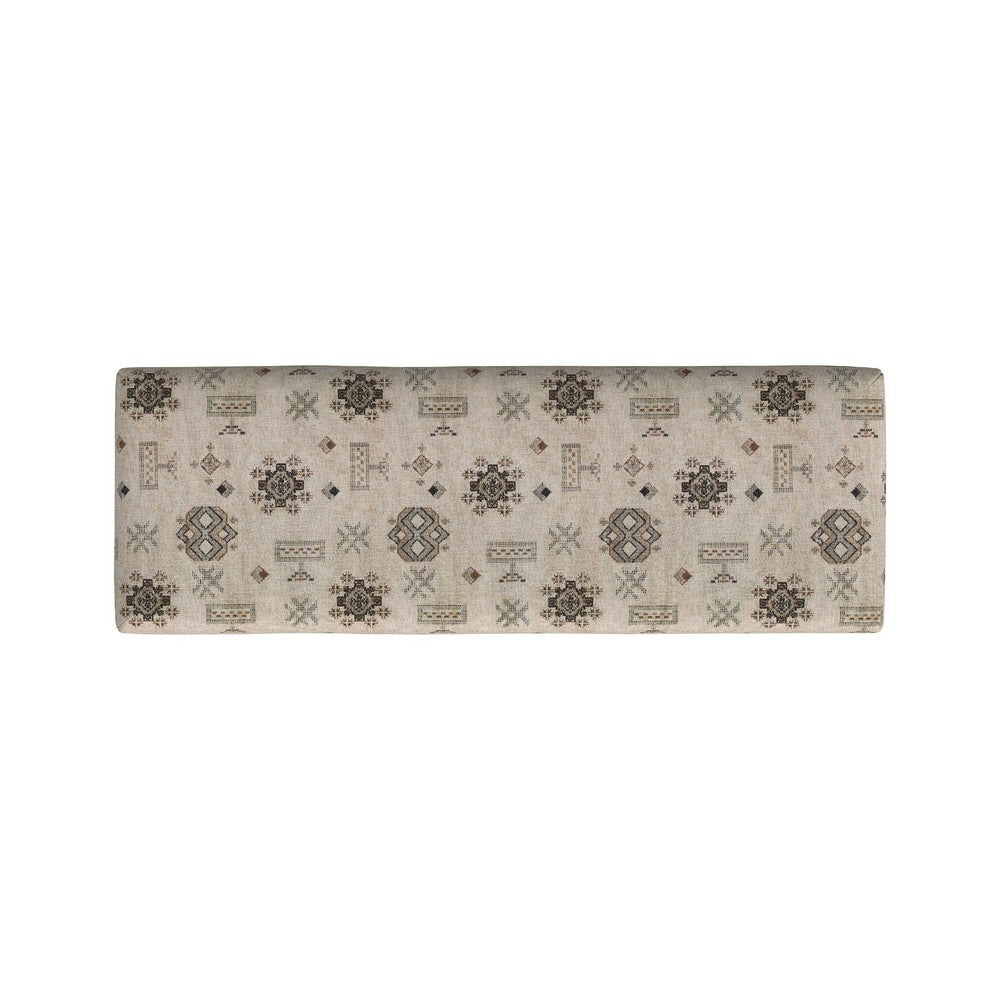Fin Bench, Cream Global Polyester Patterns, Natural Wood, 48 Inch -BM334466