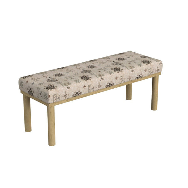 Fin Bench, Cream Global Polyester Patterns, Natural Wood, 48 Inch -BM334466