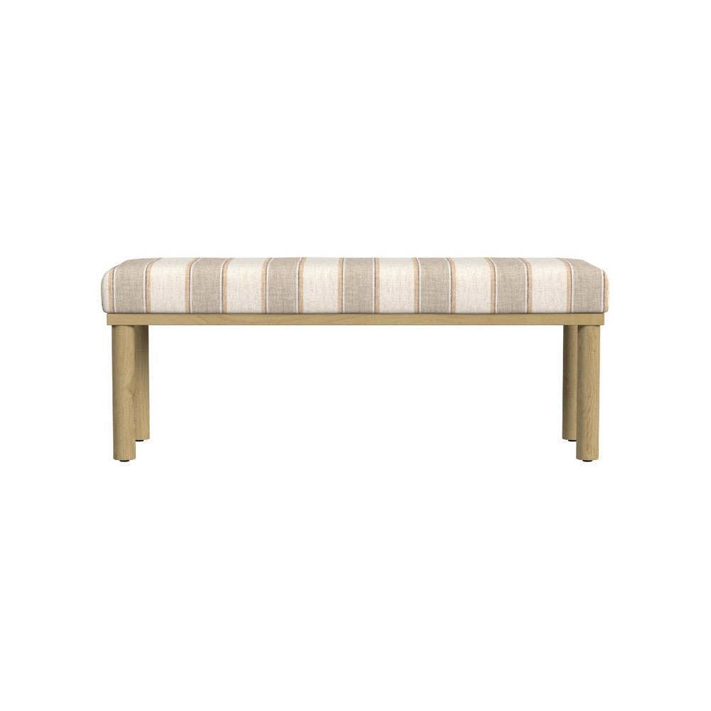 Fin Bench, Natural Brown Wood, Striped Tan Cream Polyester 48 Inch -BM334467