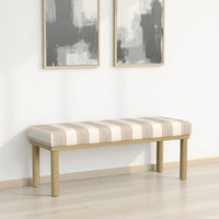 Fin Bench, Natural Brown Wood, Striped Tan Cream Polyester 48 Inch -BM334467