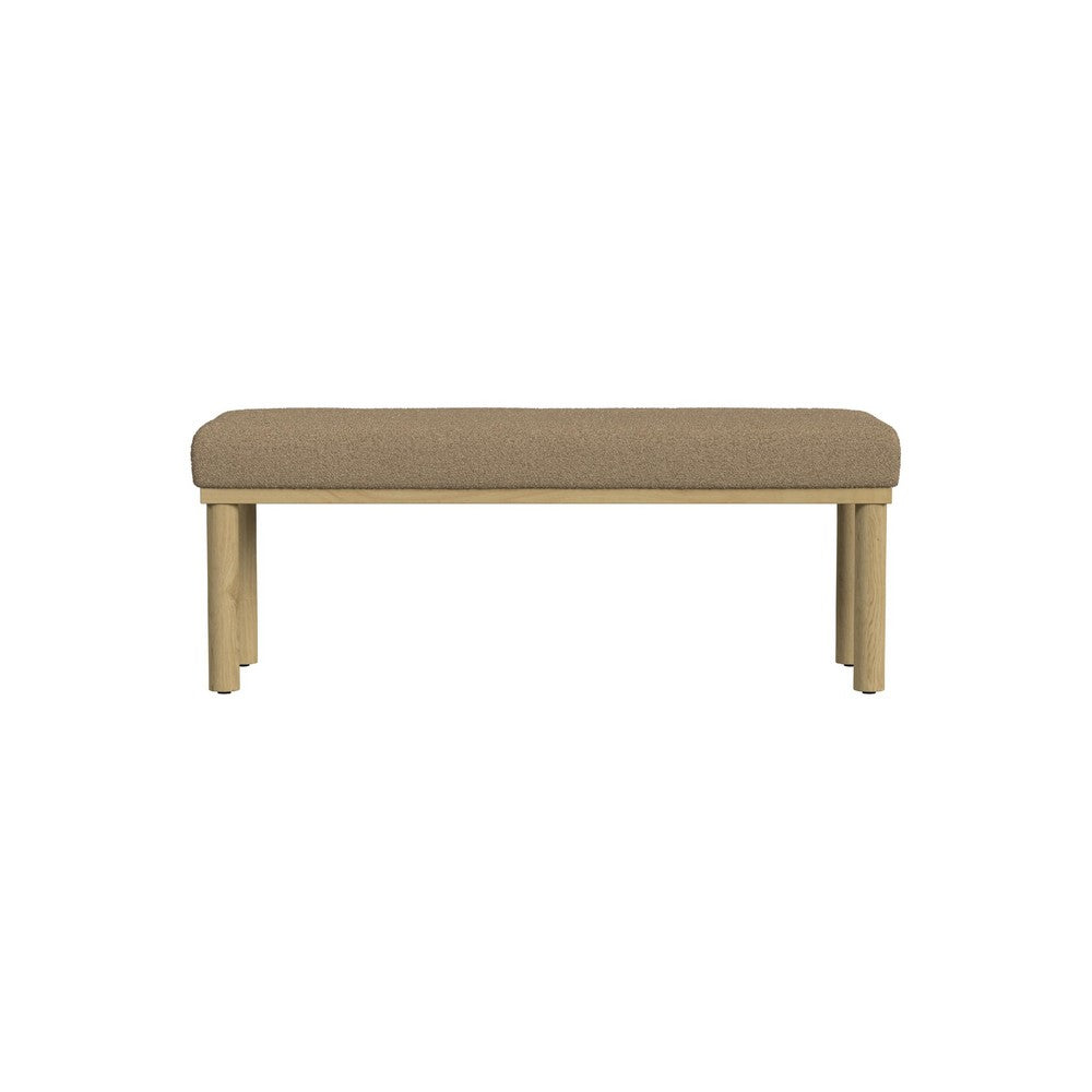 Fin Bench, Natural Wood Frame, Brown Boucle Textured Details 48 Inch -BM334468