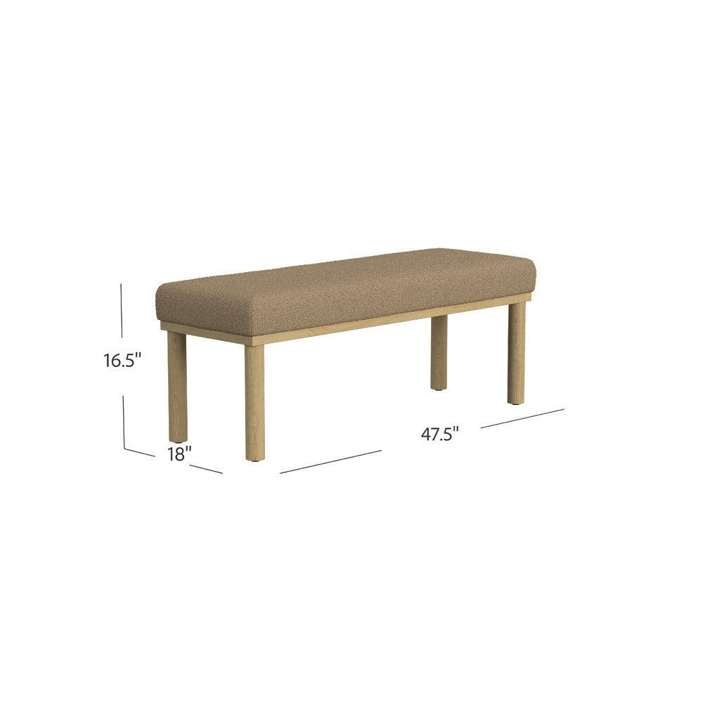 Fin Bench, Natural Wood Frame, Brown Boucle Textured Details 48 Inch -BM334468
