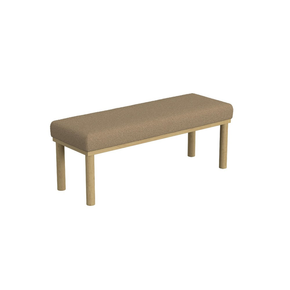 Fin Bench, Natural Wood Frame, Brown Boucle Textured Details 48 Inch -BM334468