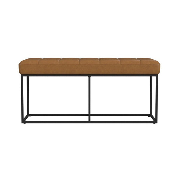 Kai Bench, Open Metal Frame, Brown Channel Stitch Faux Leather 43 Inch -BM334469