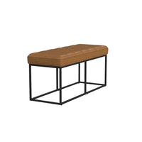Kai Bench, Open Metal Frame, Brown Channel Stitch Faux Leather 43 Inch -BM334469