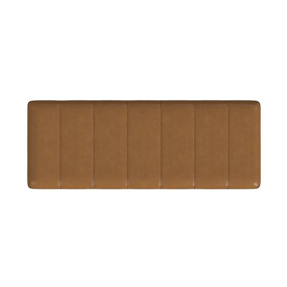 Kai Bench, Open Metal Frame, Brown Channel Stitch Faux Leather 43 Inch -BM334469