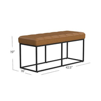 Kai Bench, Open Metal Frame, Brown Channel Stitch Faux Leather 43 Inch -BM334469