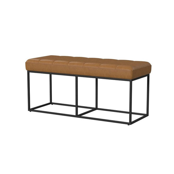 Kai Bench, Open Metal Frame, Brown Channel Stitch Faux Leather 43 Inch -BM334469