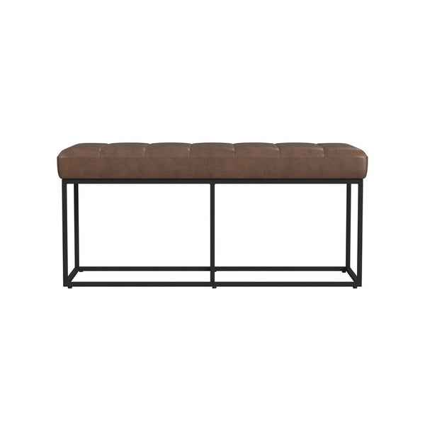 Kai Bench, Open Metal Frame, Brown Channel Stitch Faux Leather 43 Inch -BM334471