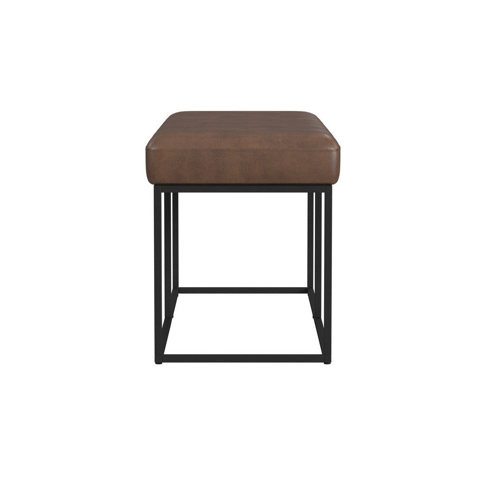 Kai Bench, Open Metal Frame, Brown Channel Stitch Faux Leather 43 Inch -BM334471