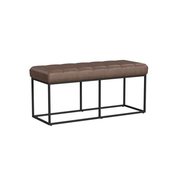Kai Bench, Open Metal Frame, Brown Channel Stitch Faux Leather 43 Inch -BM334471