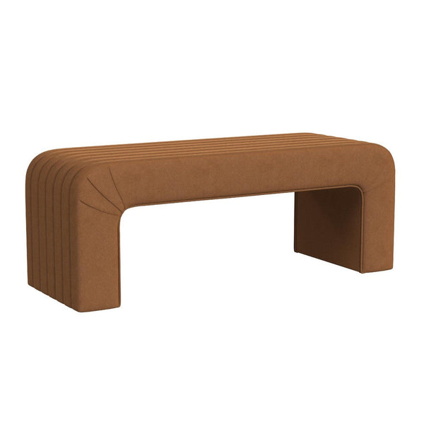 Gus Bench, Curved Arch Design, Orange Channel Tufted Velvet 48 Inch -BM334472