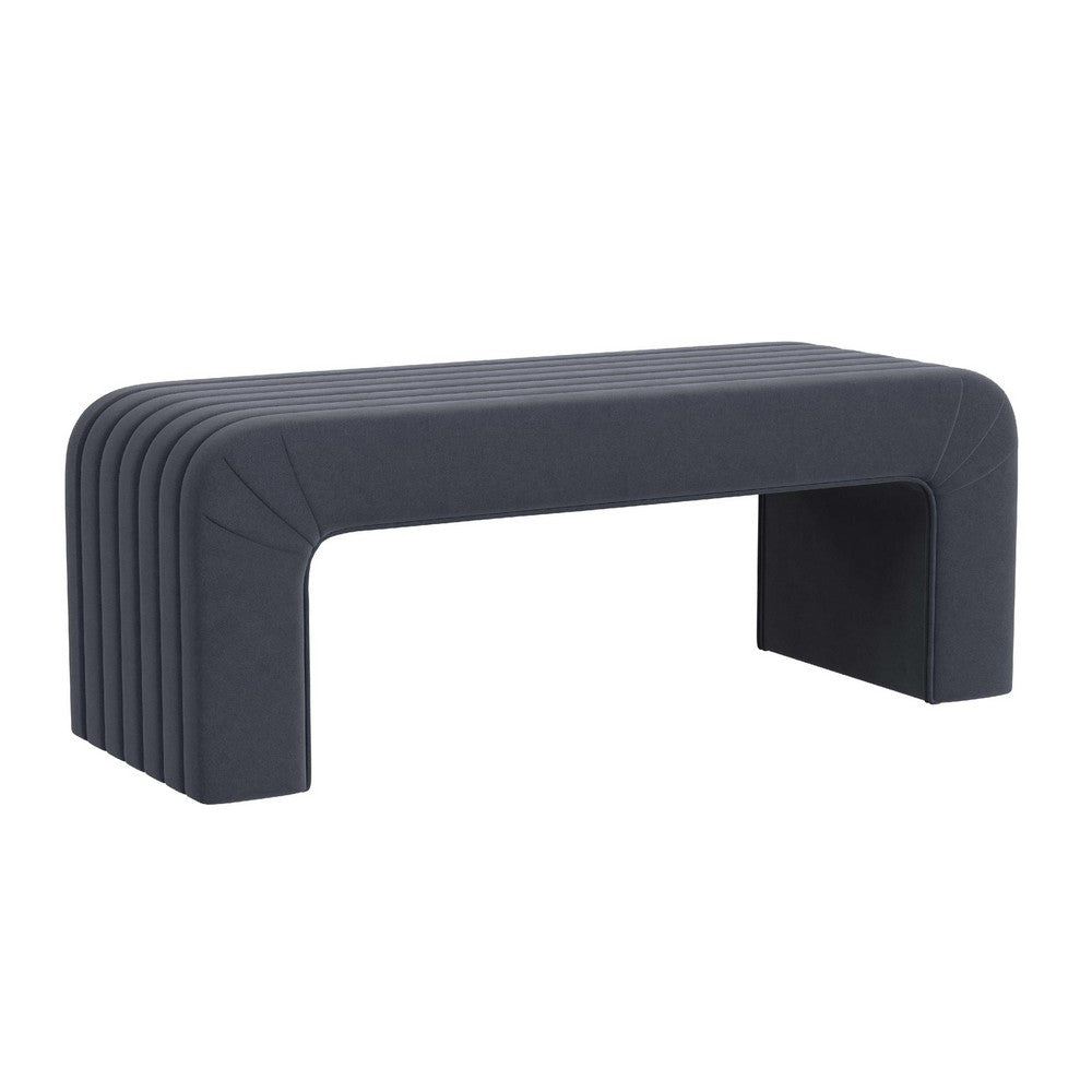 Gus Bench, Curved Arch Design, Blue Channel Tufted Velvet 48 Inch -BM334473