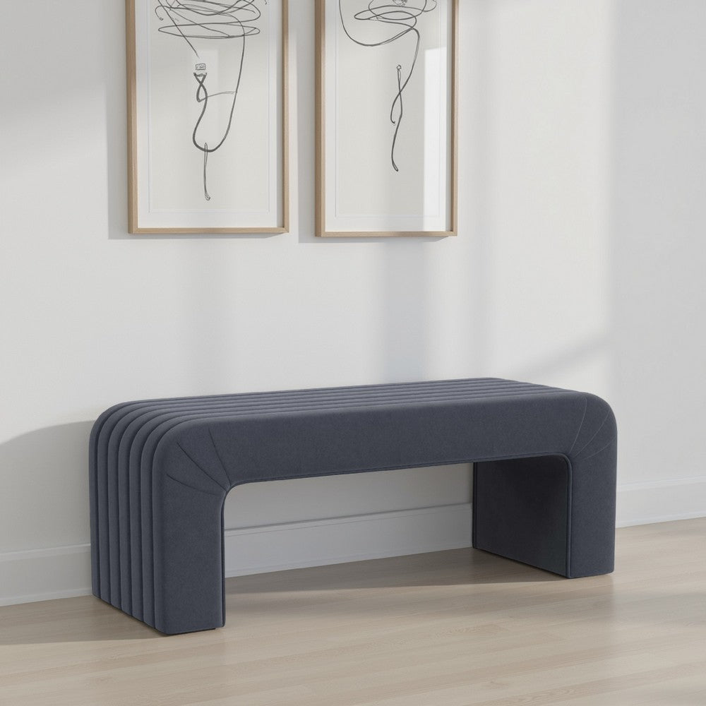 Gus Bench, Curved Arch Design, Blue Channel Tufted Velvet 48 Inch -BM334473