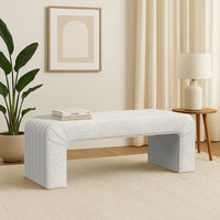 Gus Bench, Curved Arch Design, Cream Channel Tufted Velvet 48 Inch -BM334474