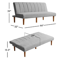 Ian Convertible Futon Sofa Bed, Adjustable Recliner, Gray Woven Fabric -BM334476