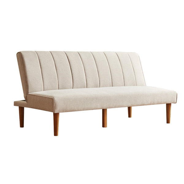 Ian Convertible Futon Sofa Bed, Adjustable Recliner, Woven Beige -BM334477