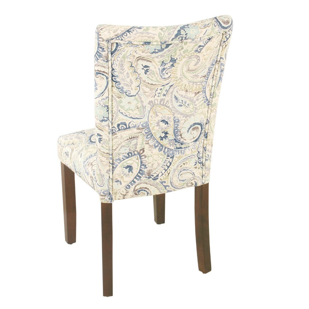 Jax Parsons Dining Chair Set of 2, Cream Blue Velvet Paisley Print -BM334479