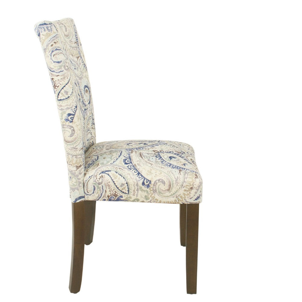Jax Parsons Dining Chair Set of 2, Cream Blue Velvet Paisley Print -BM334479