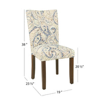Jax Parsons Dining Chair Set of 2, Cream Blue Velvet Paisley Print -BM334479