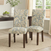 Jax Parsons Dining Chair Set of 2, Cream Blue Velvet Paisley Print -BM334479