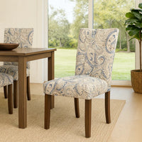 Jax Parsons Dining Chair Set of 2, Cream Blue Velvet Paisley Print -BM334479