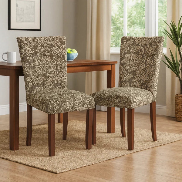 Jax Parsons Dining Chair Set of 2, Brown Jacobean Print Polyester -BM334482