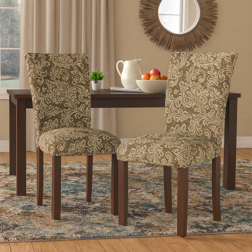 Jax Parsons Dining Chair Set of 2, Brown Jacobean Print Polyester -BM334482