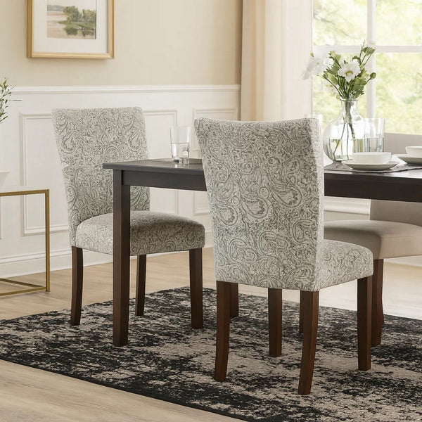 Jax Parsons Dining Chair Set of 2, Dark Walnut, Gray Beige Floral -BM334486