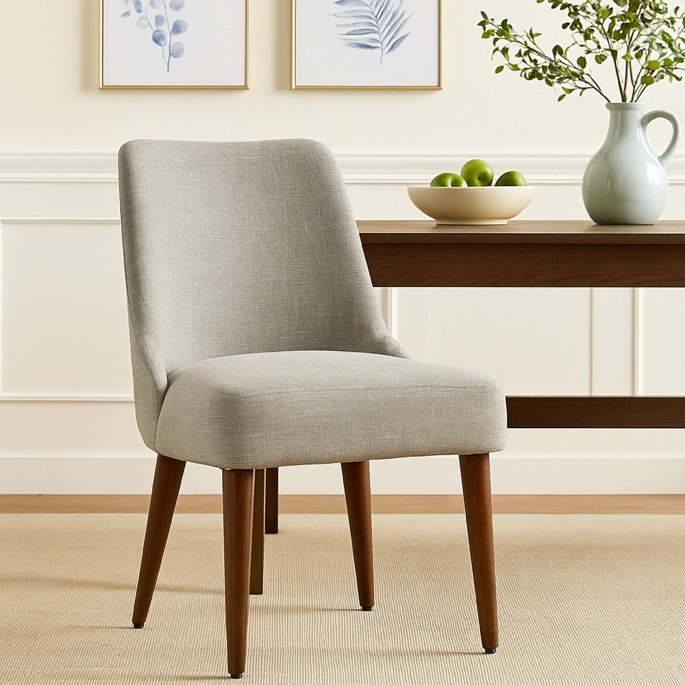 Guy Dining Chair with Dark Amber Tapered Legs, Gray Woven Fabric -BM334488