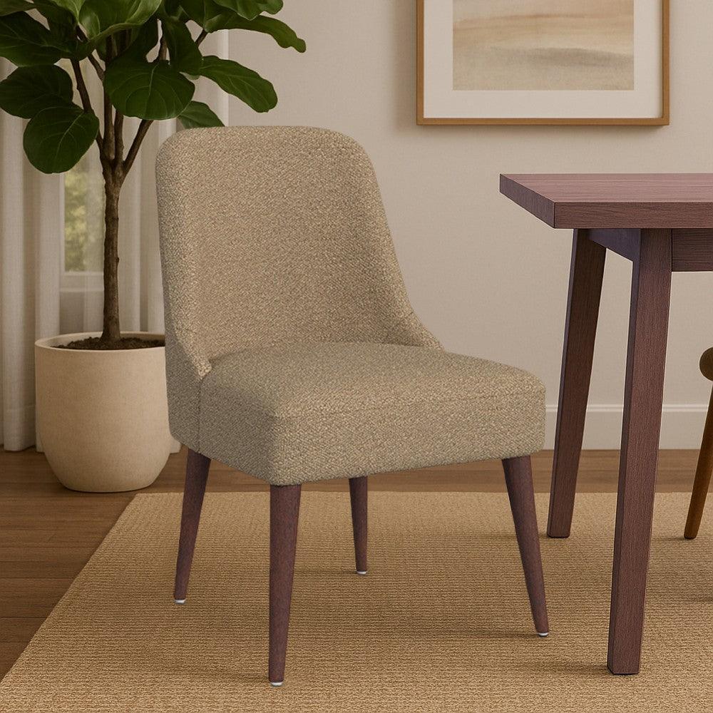 Guy Dining Chair with Dark Amber Tapered Legs, Brown Boucle Fabric -BM334489