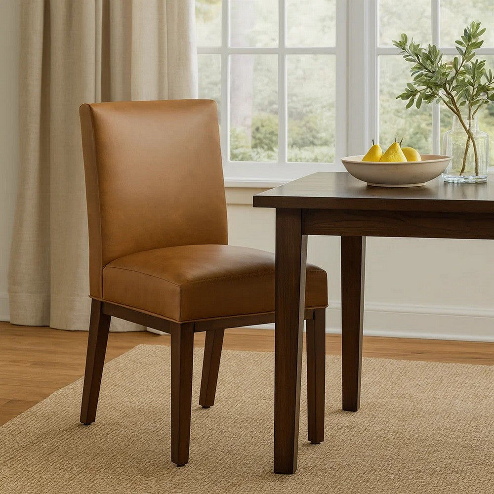 Jan Dining Chair with Espresso Wood Legs, Caramel Brown Faux Leather -BM334490