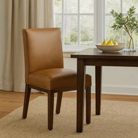 Jan Dining Chair with Espresso Wood Legs, Caramel Brown Faux Leather -BM334490