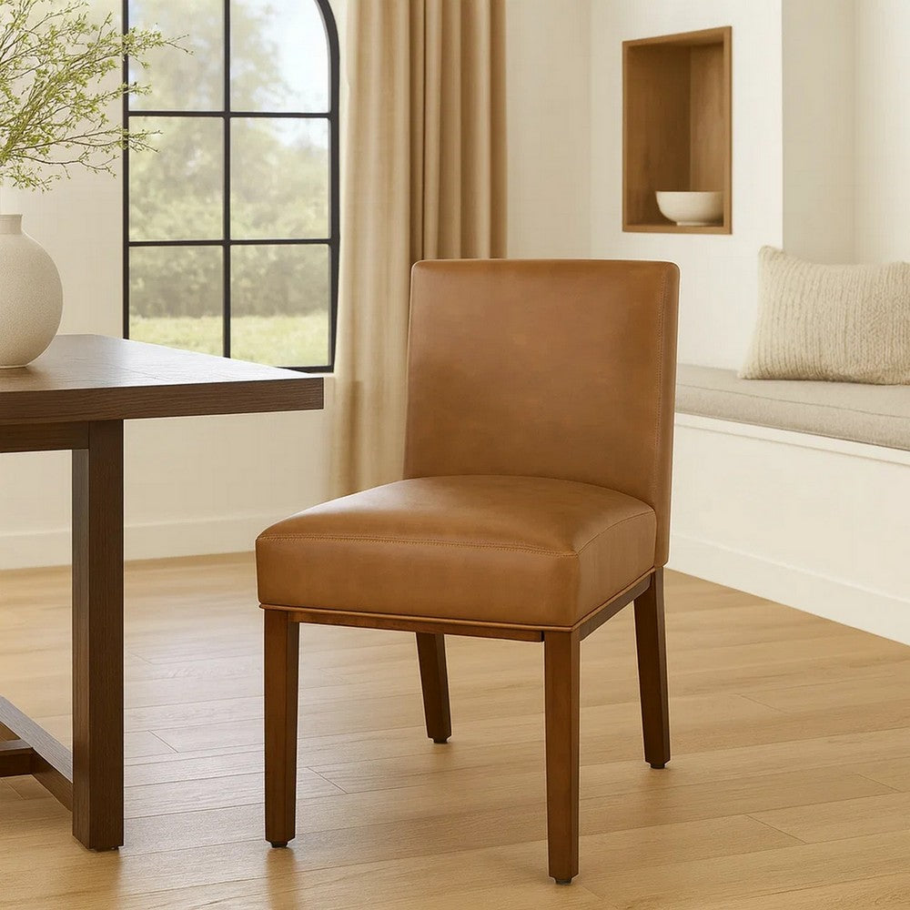 Jan Dining Chair with Espresso Wood Legs, Caramel Brown Faux Leather -BM334490
