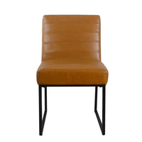 Dining Chair, Black Metal, Caramel Brown Channel Stitched Faux Leather -BM334493