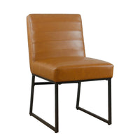 Dining Chair, Black Metal, Caramel Brown Channel Stitched Faux Leather -BM334493