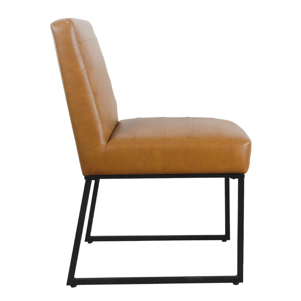 Dining Chair, Black Metal, Caramel Brown Channel Stitched Faux Leather -BM334493