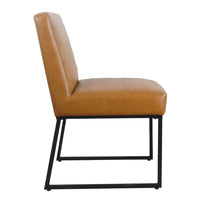 Dining Chair, Black Metal, Caramel Brown Channel Stitched Faux Leather -BM334493