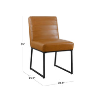 Dining Chair, Black Metal, Caramel Brown Channel Stitched Faux Leather -BM334493