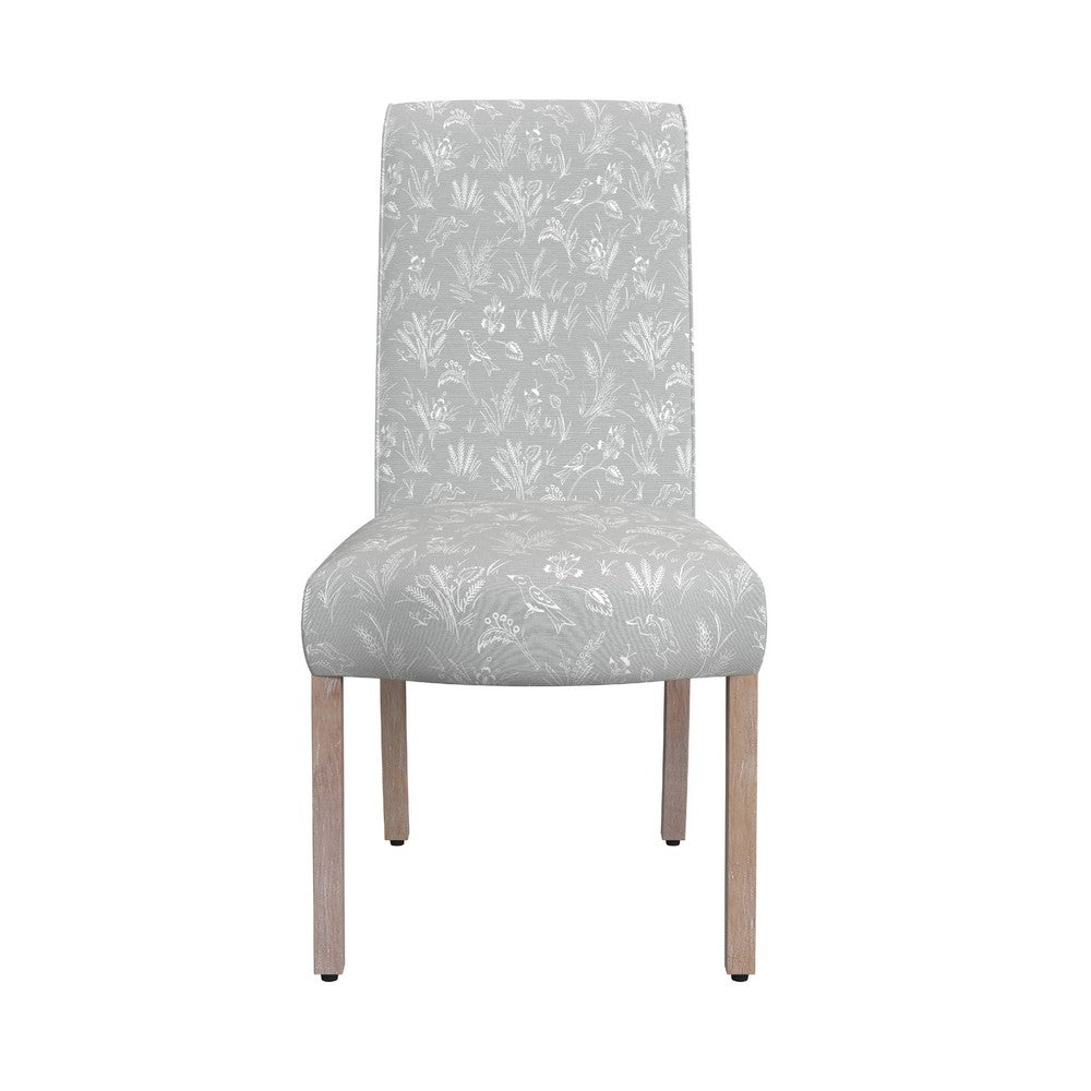 Jay Dining Chair Set of 2, Light Gray Floral with Animal Motifs Fabric -BM334494