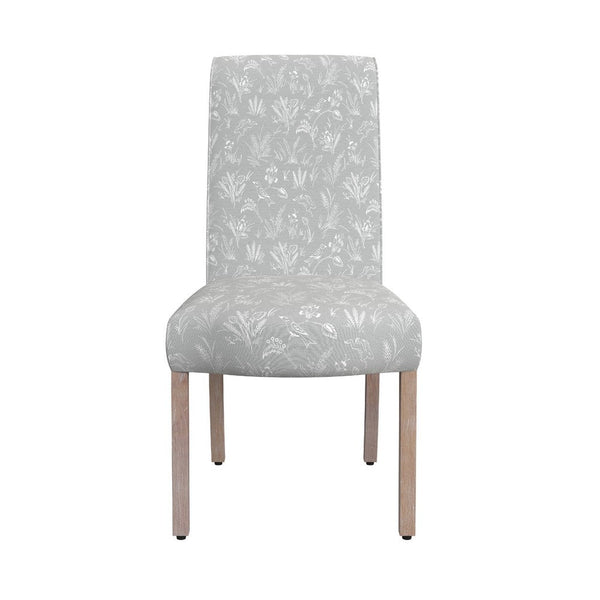 Jay Dining Chair Set of 2, Light Gray Floral with Animal Motifs Fabric -BM334494