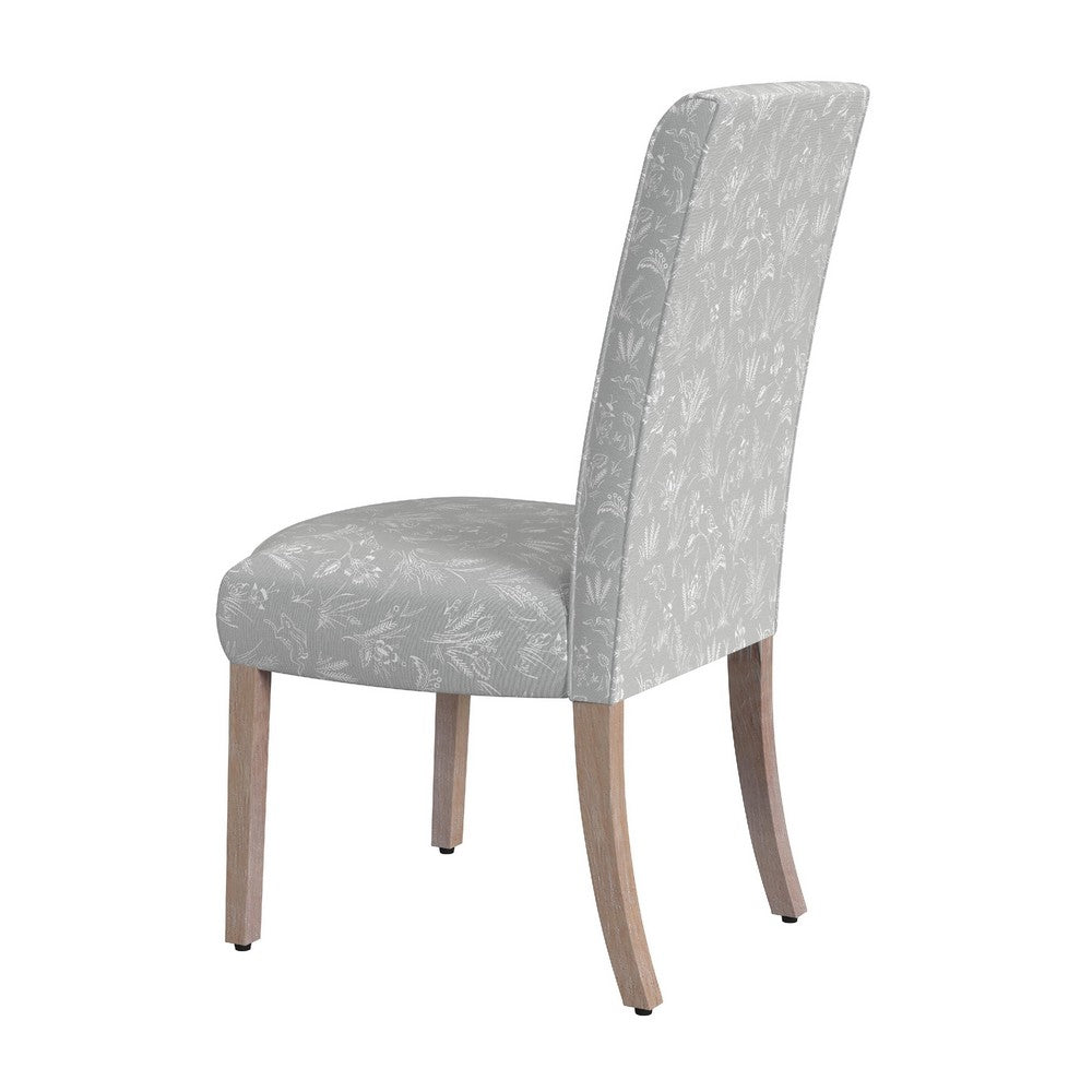 Jay Dining Chair Set of 2, Light Gray Floral with Animal Motifs Fabric -BM334494