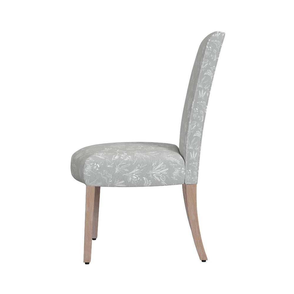 Jay Dining Chair Set of 2, Light Gray Floral with Animal Motifs Fabric -BM334494